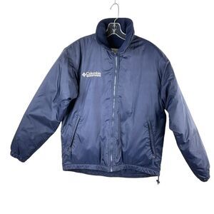 Vintage Columbia Ski Jacket Mens Small Blue Nylon Lined Insulated Pockets Zip